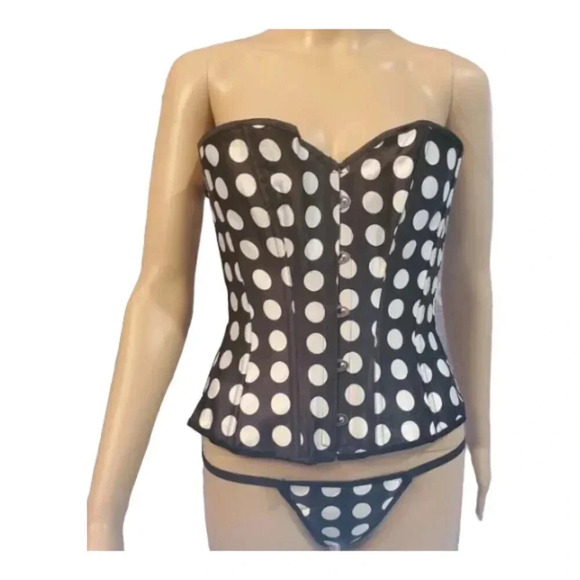 Black with White Polka Dot Corset - Picture 1 of 8